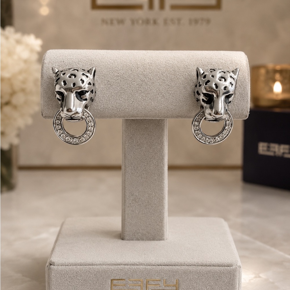 Effy Sterling silver 925 diamond panthers Stud earrings New